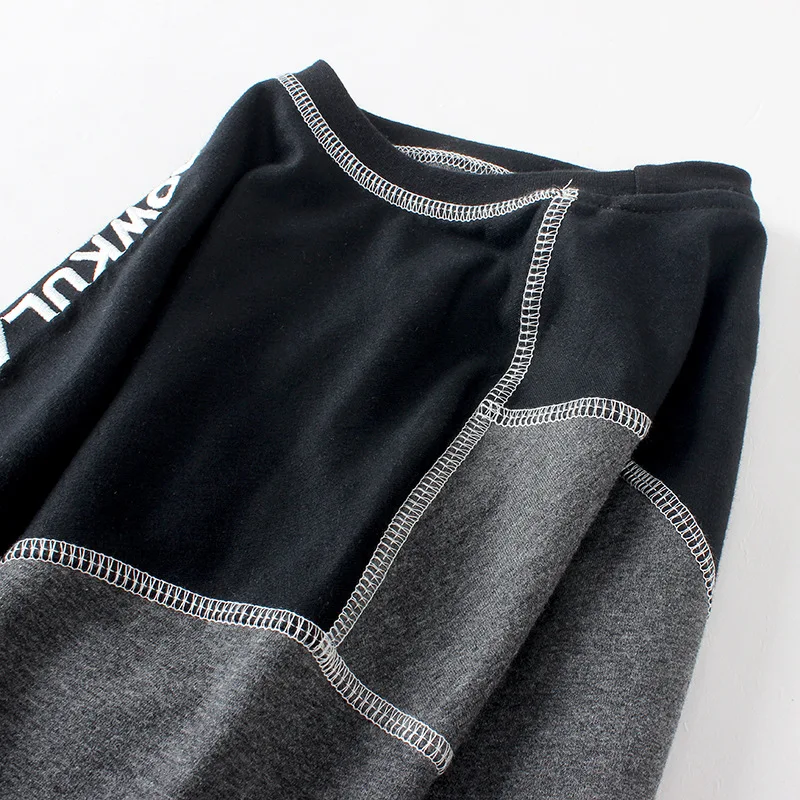 

Children Black Sweatshirts For Boys Knitted Splicing Design Kids Long Sleeve Hoodies T-Shirt For Teenagers Boy 6 8 10 12 14 Year