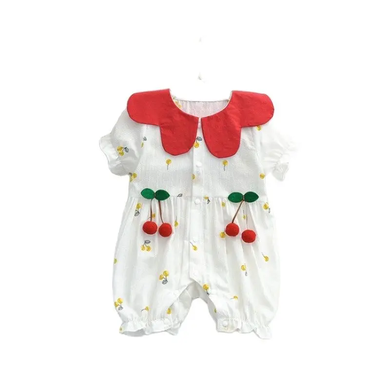 Летняя одежда для новорожденных девочек комбинезон с коротким рукавом и принтом