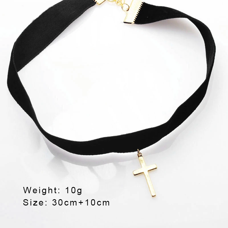 

Simple Black Flannelette Cross Pendant Necklace Charming Women's Wedding Party Choker Jewellery Fashion Lady's Clavicle Chain