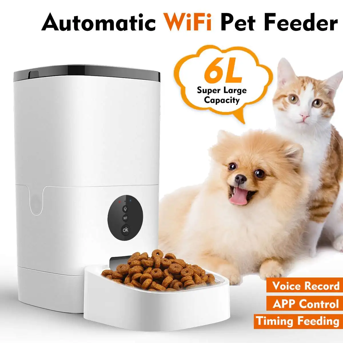 

4L/6L/9L Automatic Pet Feeder APP Control Timing Feeding Voice Record Pet Food Dispenser [Video/WiFi/Button Version]