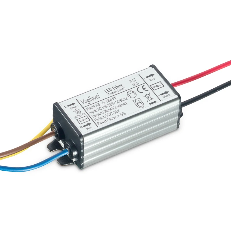 

Vogliovoi LED Driver 300MA 8-12W Input AC100-260V Silver Aluminum Waterproof IP65 Output DC27-35V For Downlight Bulb Spotlight