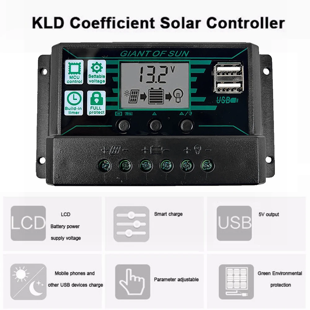 

MPPT PWM Solar Charge Controller LCD Dual USB Output Solar Panel Battery PV Regulator 12V 24V 10A 20A 30A 40A 50A 60A 100A