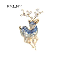 fxlry high quality colorful cubic zirconia fawn brooch female copper fashion brooch pin clothing accessories