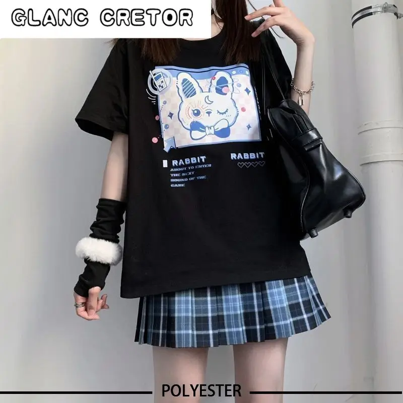 

Japanese Style Alt Clothes Aesthetic MINGLIUSILI Summer Tee Shirt Harajuku Women T-shirts 2021 Cute Cartoon Rabbit Top Female