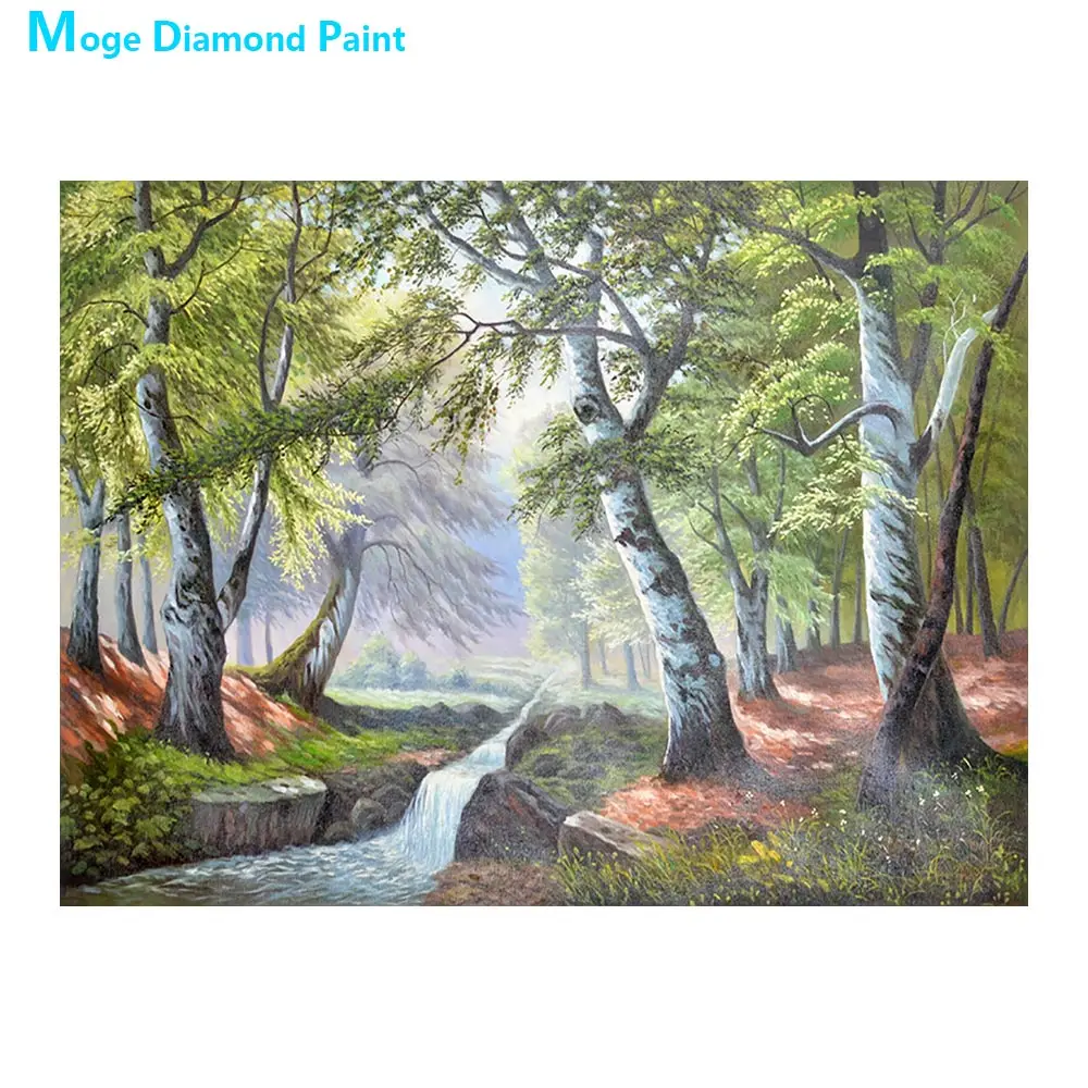Алмазная живопись с деревьями в парке реками масляная Круглая Мозаика для