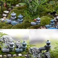 mini retro pond tower resin craft fairy garden decor figurines toys diy miniatures terrarium micro landscape home ornaments