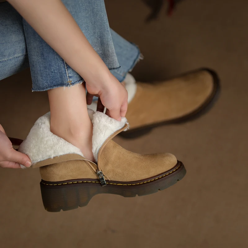 

Женские зимние ботинки EshtonShero, ботильоны из натуральной кожи, Зимние удобные шерстяные ботинки на среднем каблуке с молнией, женская повсед...