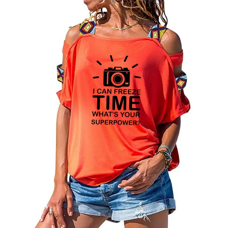 Фотограф Футболка женская футболка Камера заморозить время хлопковая с