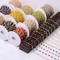 1 meter beaded chain roll glass beads metal chain copper necklace chain accessories for jewelry making components crafts diy