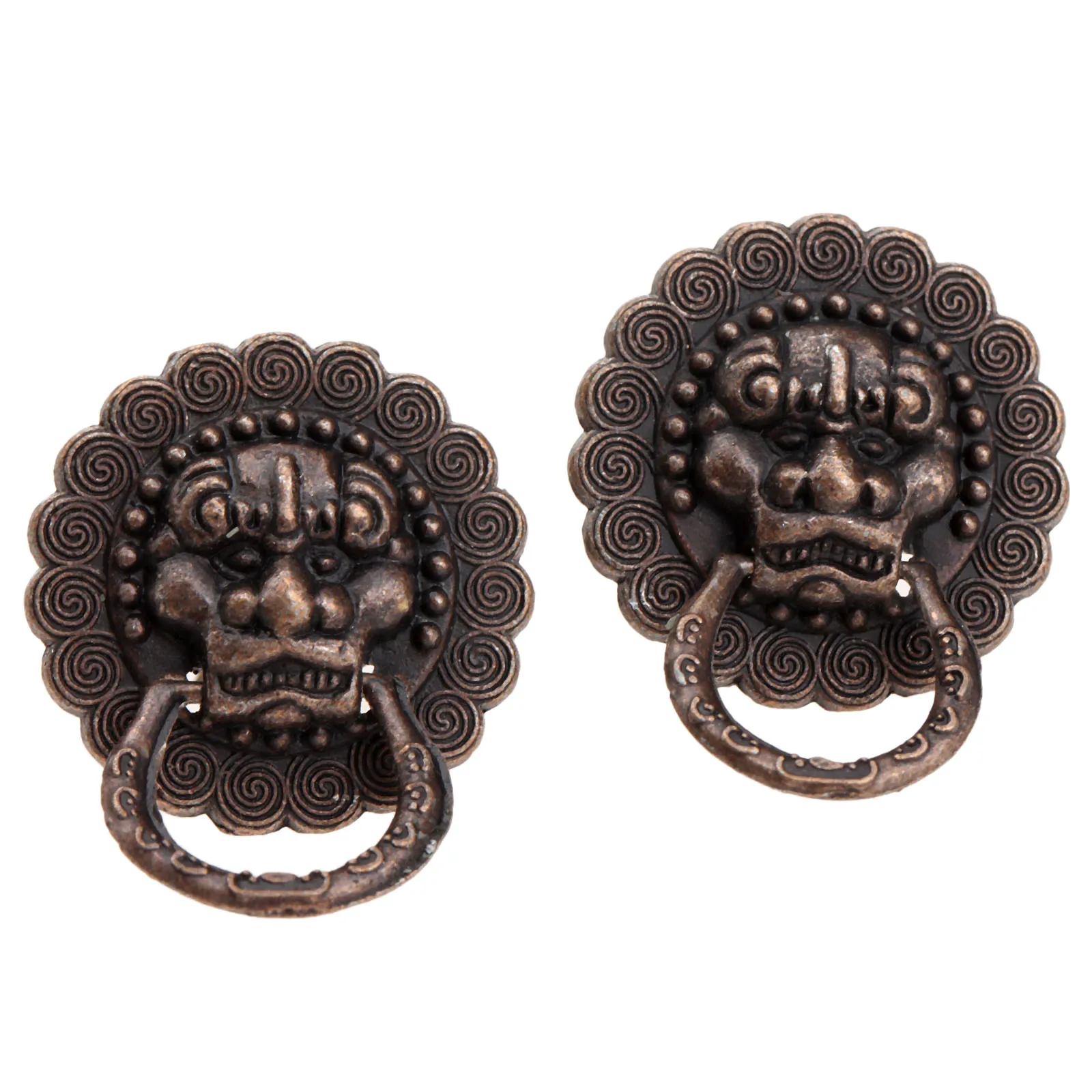 

2 шт., железные ручки для шкатулок, под античную медь, с изображением головы льва