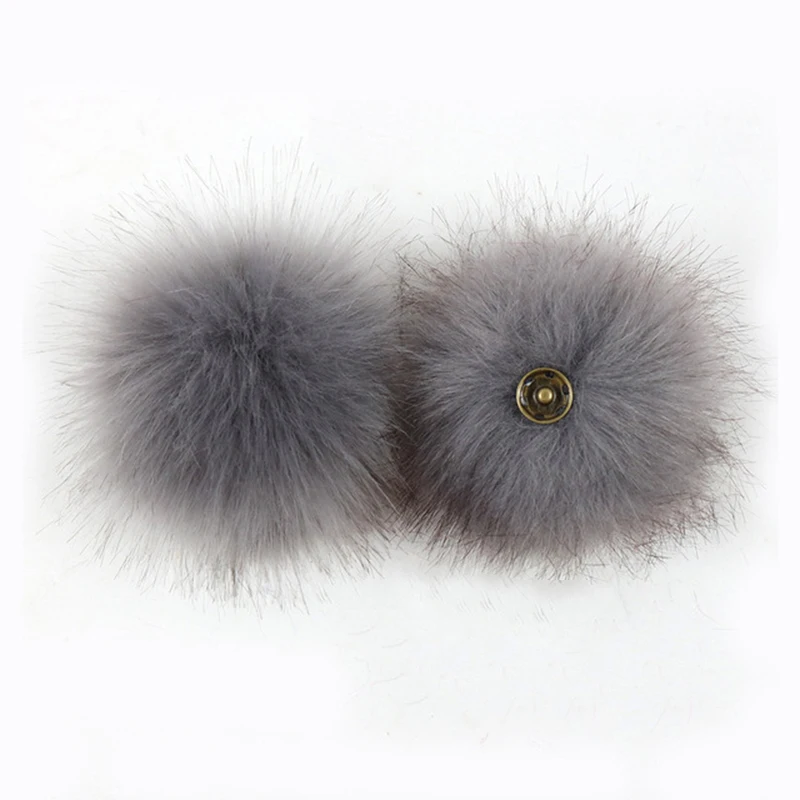 2pcs Fluffy Faux Fur 12cm Pom Pom Ball with Press Button for Baby Girl Pompoms Beanie Hat Accessories Press Stud Ball Garment Tags