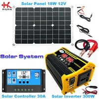 q2b power system solar power inverter transformer12 v to 110 v 220 v 300w solar panel 18w 12v usb 5v controller 30a
