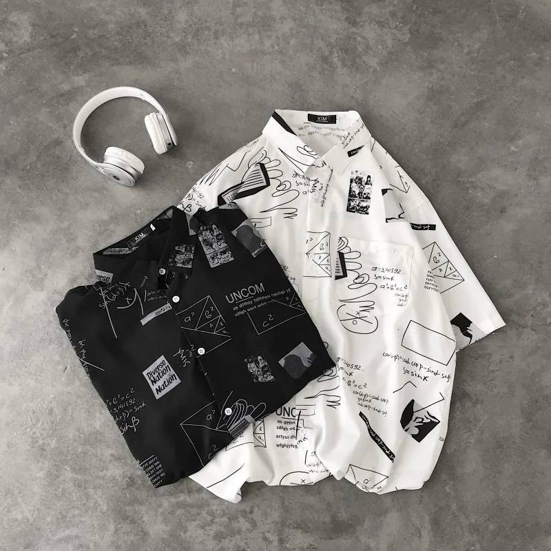 Мужская летняя рубашка с короткими рукавами модная Повседневная принтом уличная