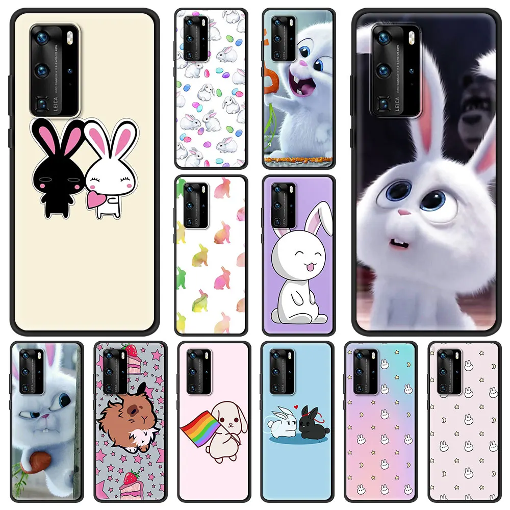 

Чехол для телефона с забавным мультяшным кроликом для Huawei P30 Pro P20 P40 Lite E P Smart Z Y6 Y7 2019, мягкий силиконовый черный чехол, чехол
