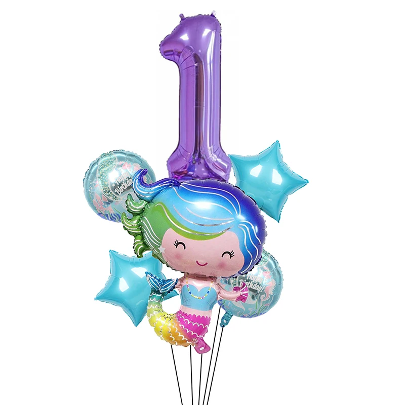 

32 inch Number Foil Balloons Little Mermaid Party Supplies Mermaid Birthday Party Favors Kids Girl Balloons Parties Decorations