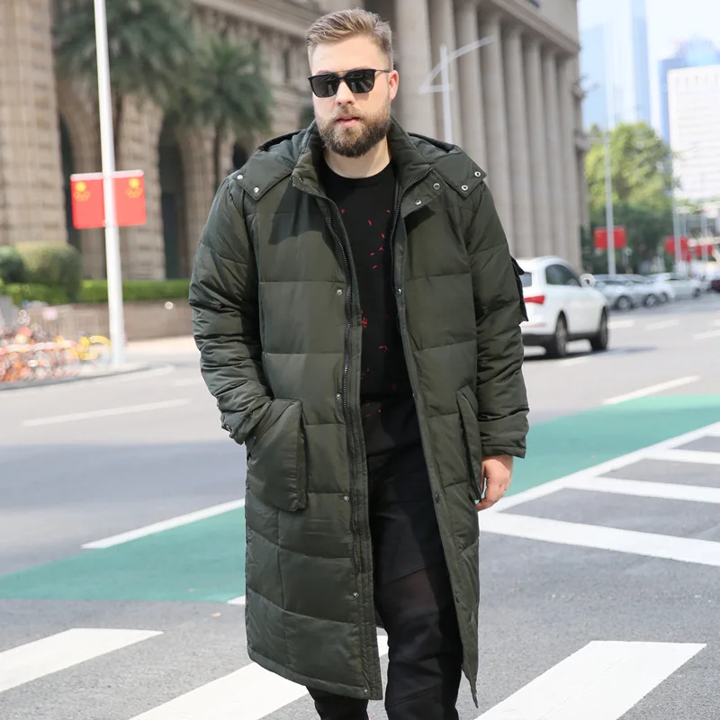 New Mens  Stand Collar Coats Winter Down Wear for Men Lengthened Knee-length Down Jacket Keeps Warm