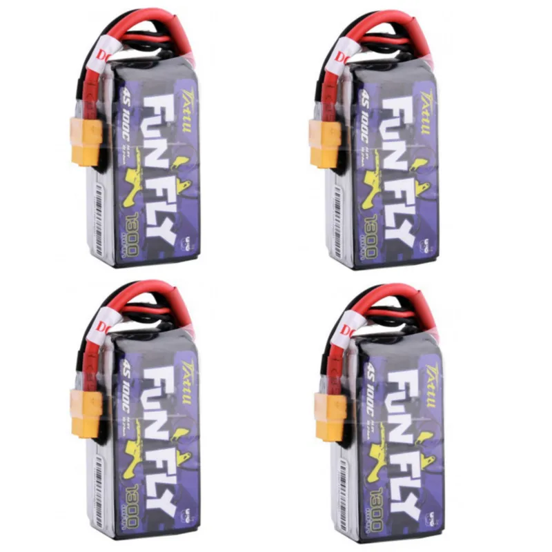 4 шт. литий полимерный аккумулятор Tattu Funfly 1300 мАч 14 8 в 100C 4S1P с разъемом XT60 для