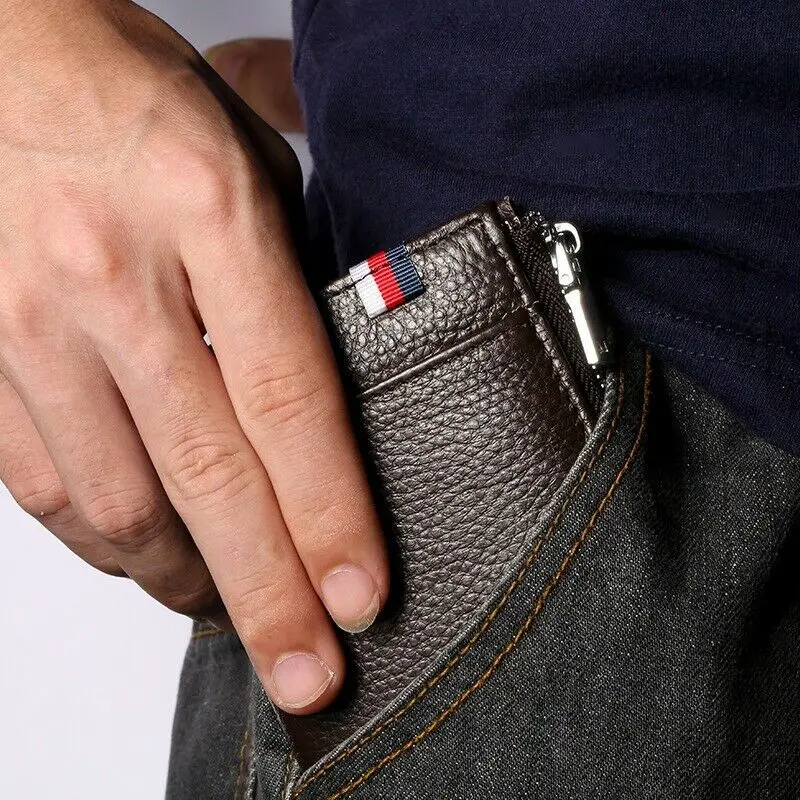 100% Genuine Leather Men's Zipper Wallet Bilfold RFID Blocking ID Card Money Clip Clutch Holder | Багаж и сумки