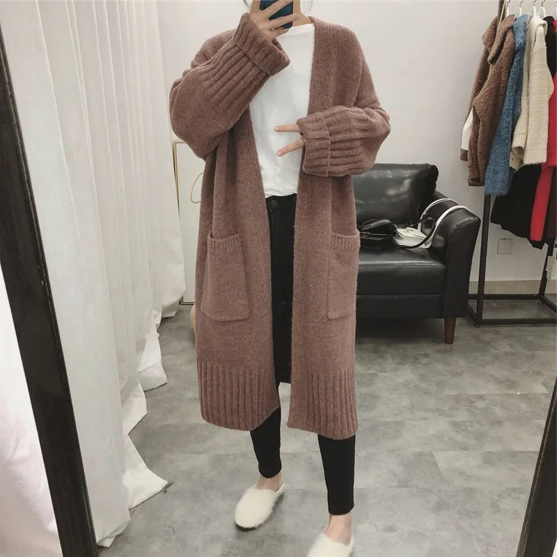 

2020 Autumn Winter New Lazy Style Long Sweater Women's Coat Loose Over The Knee with Sweater Cardigan Women