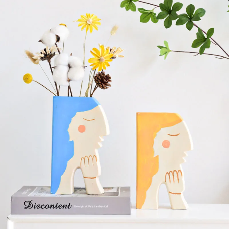 

Nordic Ins Girl Figurines Art Vase Flower Arrangement Living Room Display Artware Bedside Decoration Crafts Home Decoration