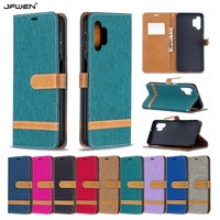 denim mixed leather wallet book phone cases for samsung galaxy a52 a32 a72 a12 a42 5g case flip cover with card slot lanyard