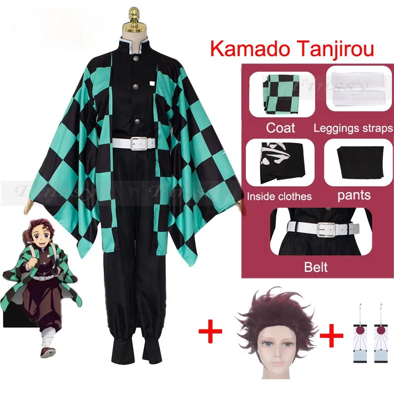 

SHZQ Anime Exhibition Cartoon Character Cosplay Costume Demon Slayer Kimetsu no Yaiba Tanjirou Nezuko Cosplay Kimono Wig