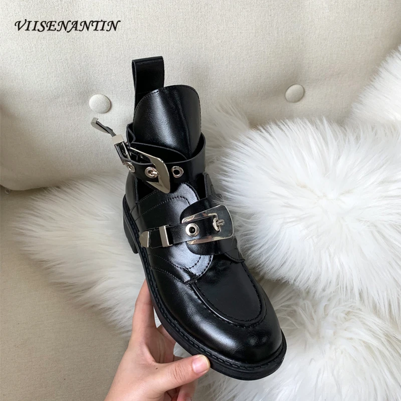 

Новые ботинки Martin на толстом каблуке с круглым носком на толстой подошве с металлической декоративной пряжкой, короткие сапоги, дикие мотоц...