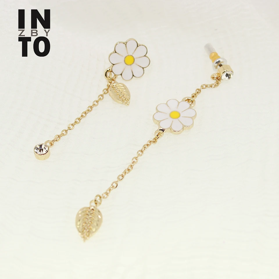 Женские Асимметричные Длинные висячие серьги с белыми цветами в виде маргариток