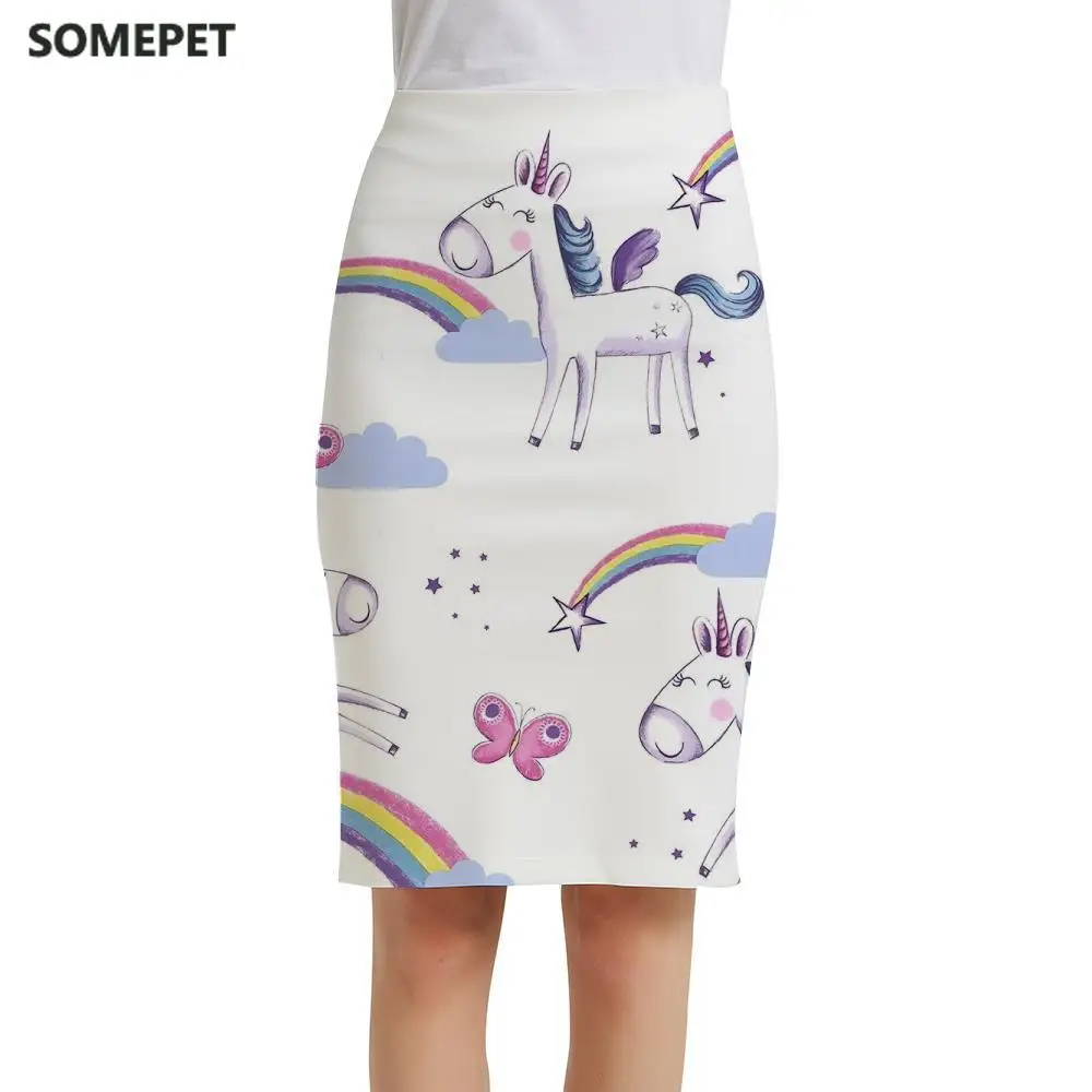 

Somepet Brand Unicorn Skirts Women Butterfly 3d Skirt Rainbow Pencil Cloud Elegant Ladies Skirts Womens Vintage Casual Korean