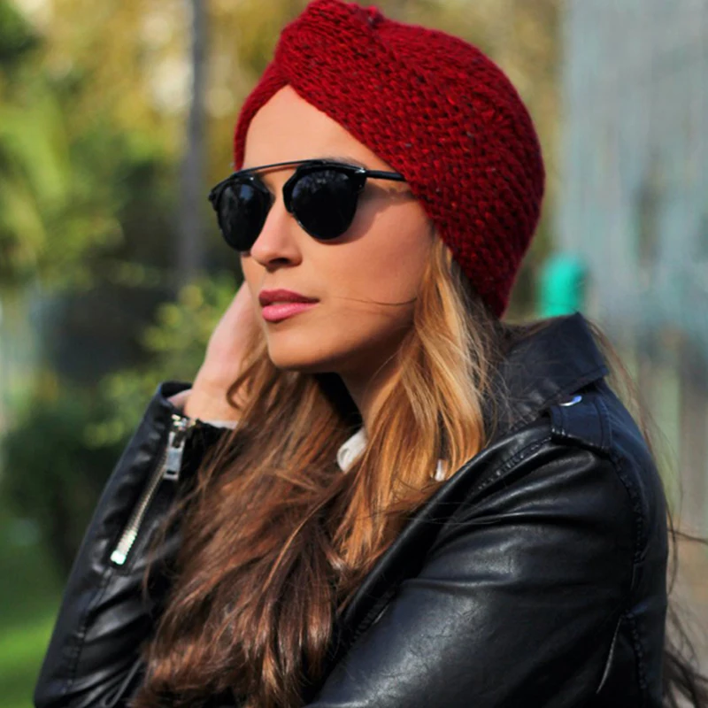 Женская мусульманская Вязаная Шапка бини в стиле хиджаба тюрбан крест накрест