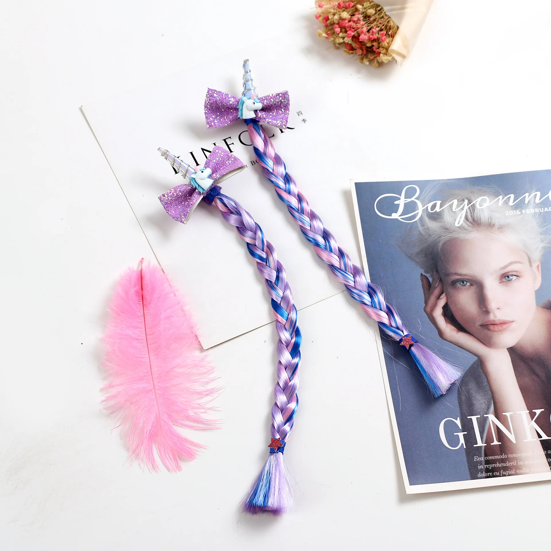 Милые заколки для волос в виде единорога с блестками и бантом Заколки маленьких