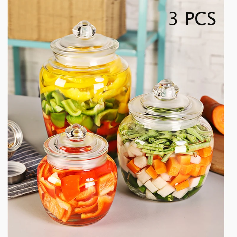 650/1250 мл 3 шт. стеклянный контейнер Kimchi банка кухонная маринованная Бытовая