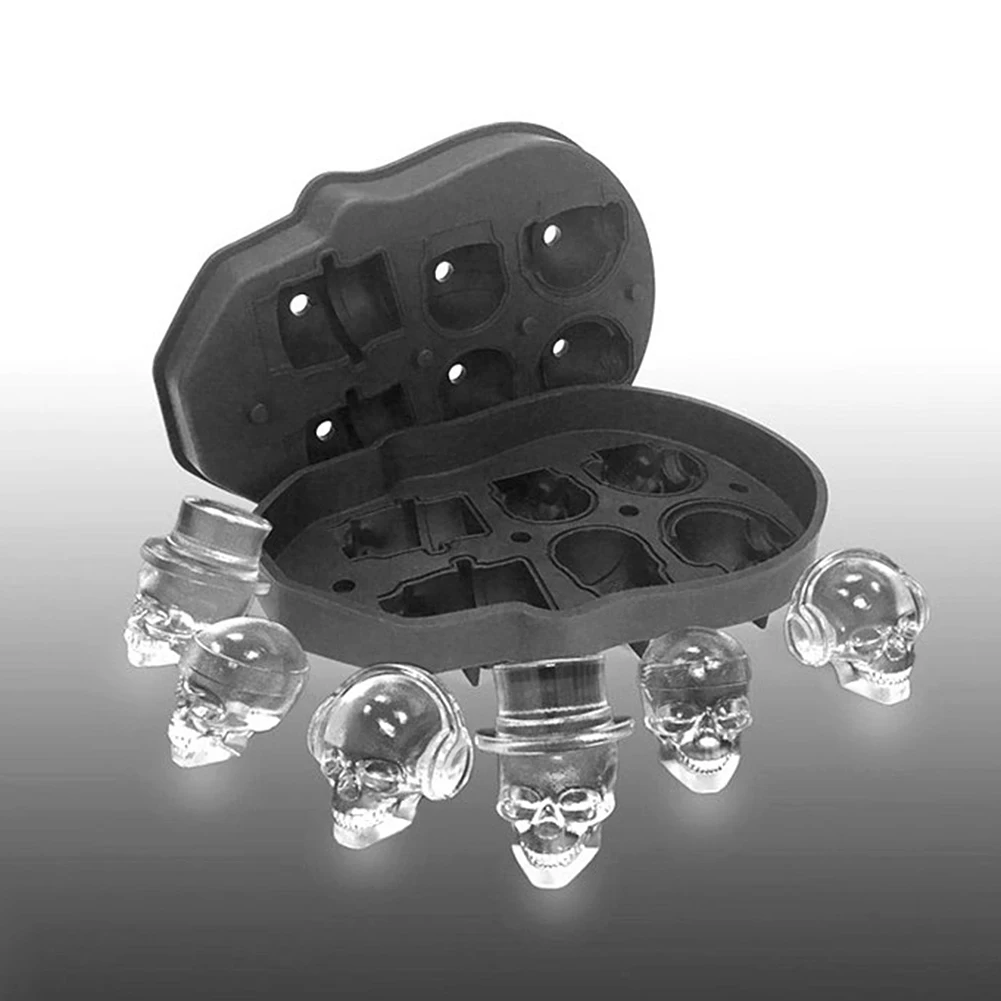 

Skull Ice Maker Mold Bones Ball Tray Cake Candy Tools Kitchen Gadgets 4 6 Grid 3D Silicone Whiskey Ice Ball Mold