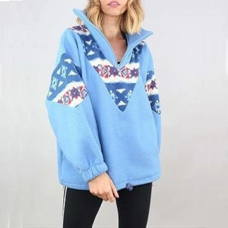 

Rose Red Printed Turtleneck Zip Vintage Oversized Sweatshirt Women Pullover Loose American Fashion Tops Winter Harajuku Hoodie