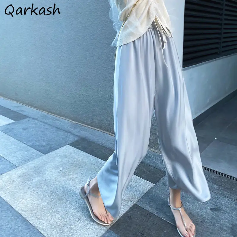 

Женские брюки до щиколотки, однотонные Свободные повседневные летние уличные брюки Ulzzang, модные женские брюки с широкими штанинами, Простые...