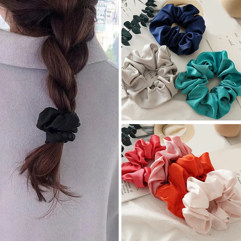 

Bright Color Women Scrunchies Satin Elastic Hair Bands Girls Hair Ties Simple Ponytail Hair Rope Elegant Girls Hair Accessories