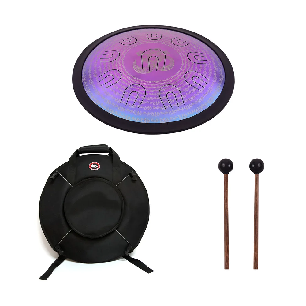 

16 Inch UU Drum Hand Pan Drum D-Minor Alloy Steel Tongue Drum 10 Double-tone Tongues Percussion Instrument with Drum Bag