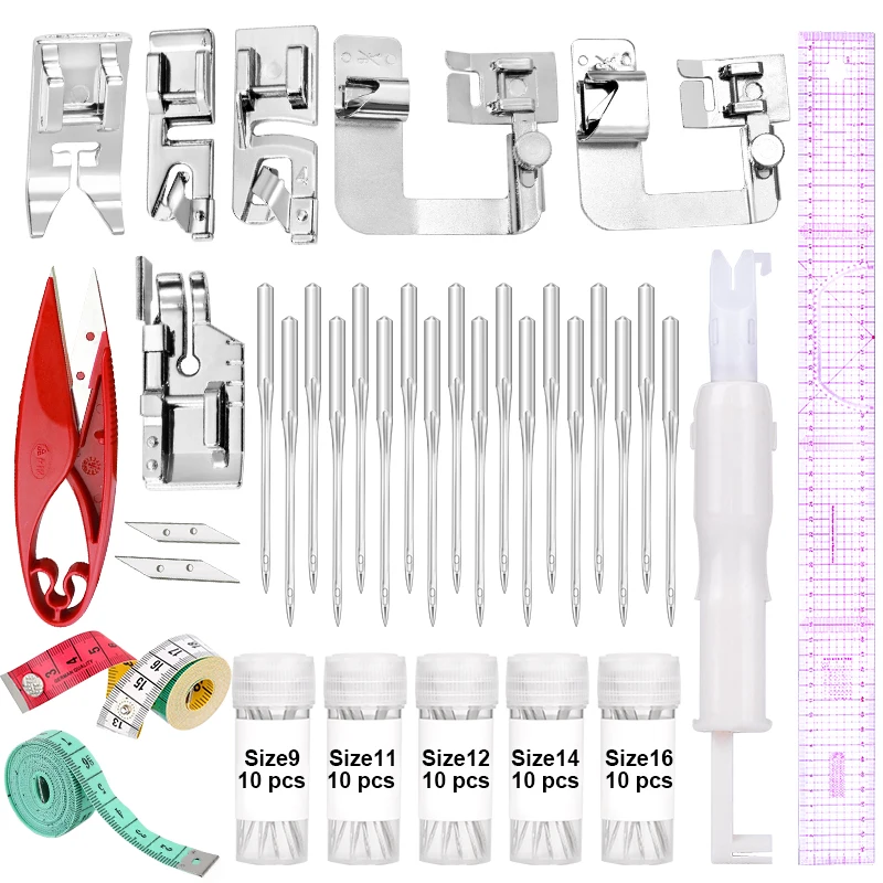 

LMDZ 60Pcs Sewing Machine Needle And Presser Foot DIY Hand Created Sewing Tool Accessories Yardstick Scissors Sewing Machine Set