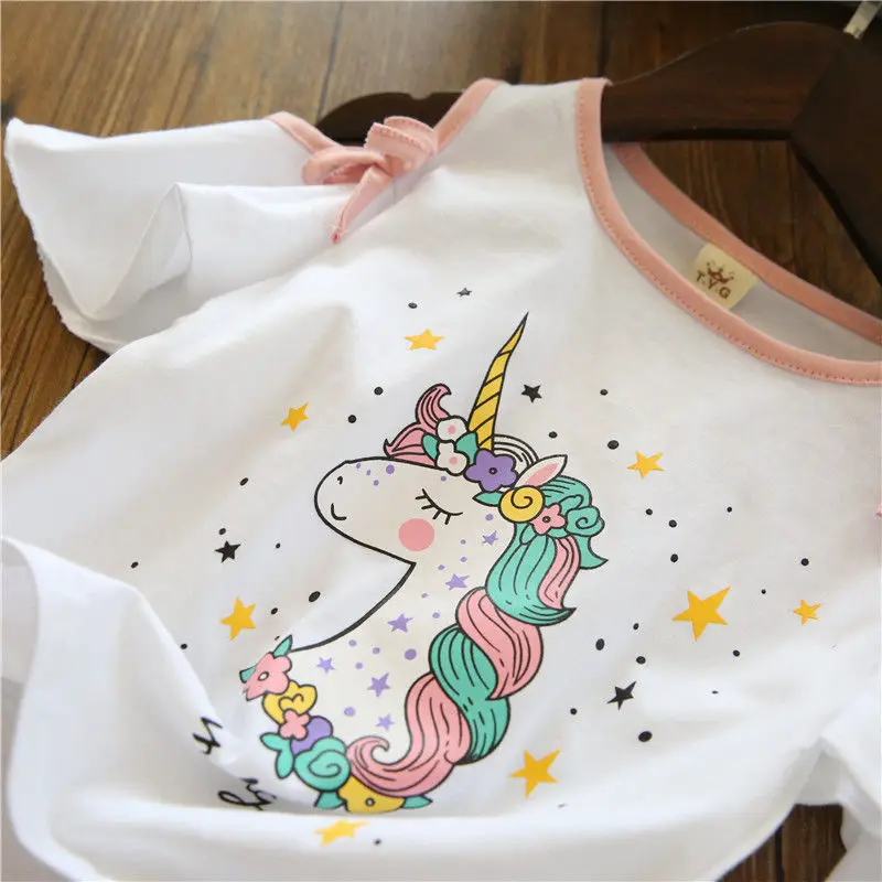

2021 children's summer clothes new Korean girl cartoon print short-sleeved baby foreign style Korean cotton T-shirt P4608