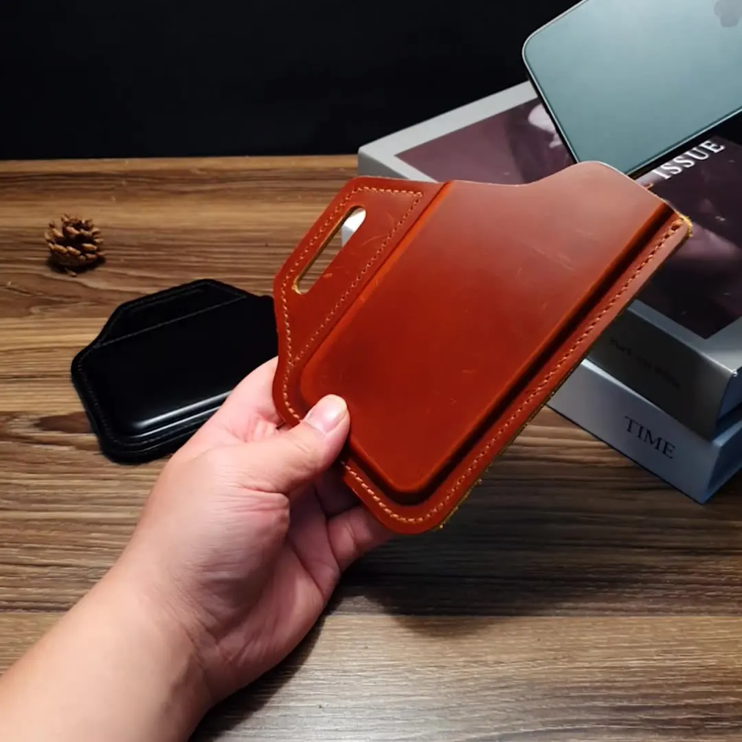 Genuine Leather Phone Pouch Case for  6-7.5 Inch  Cellphone Loop Holster Case Belt Waist Bag Phone Wallet Anti-theft