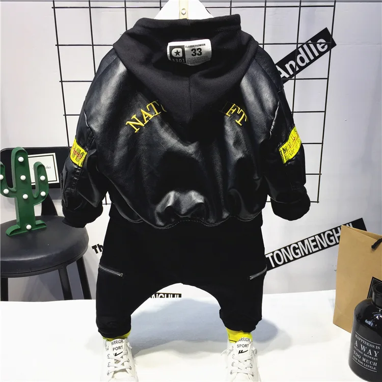 Куртка из искусственной кожи худи и брюки 3 шт