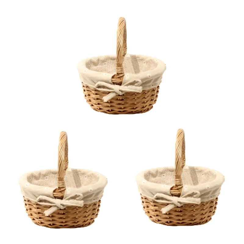 

3X Hand-Woven Wicker Basket Simulation Flower Basket Single Handle Small Flower Basket with Hand Gift Basket