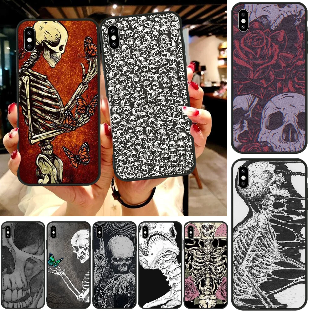 

Reayou Gothic fashion skull Black TPU Soft Rubber Phone Cover For iphone6 6s plus 7 8 7 8 plus X XR XS MAX 11 Pro Max Cover