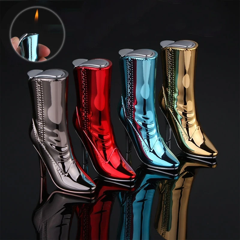 Creative Butane Gas Inflation Lighter Cool Beautiful Ladies Boots New High-heeled Shoes Red Flame Lighters Women's Smoking Gift