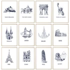 Винтажная картина-эскиз на холсте, черный, белый, Парижская башня, Лондонский мост, пирамида, скандинавский плакат, украшение гостиной