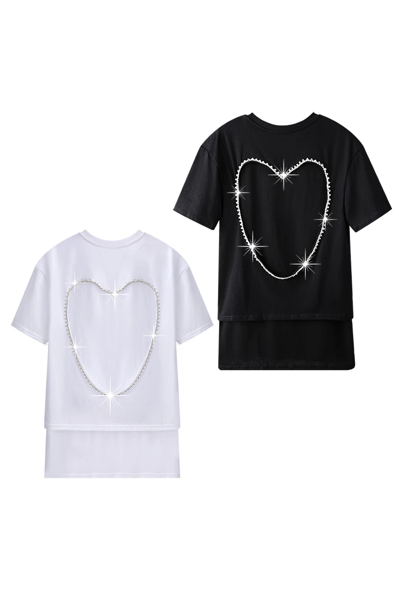 

DEAT 2021 new spring and summer fashion women clothes round neck short sleeves heart hollow out loose T-shirt WR16701l