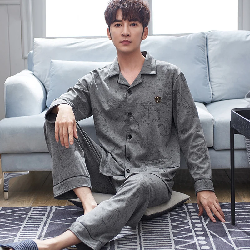 2019 зимние пижамные комплекты для мужчин хлопковый пижамный комплект с длинным