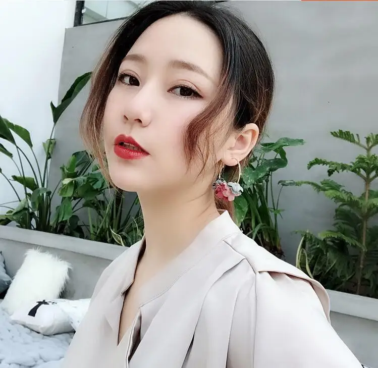 Модные серьги обруча для женщин Bijoux элегантная ткань цветок лепесток сплав круг круглые серьги Шарм Золотой Цвет Brincos