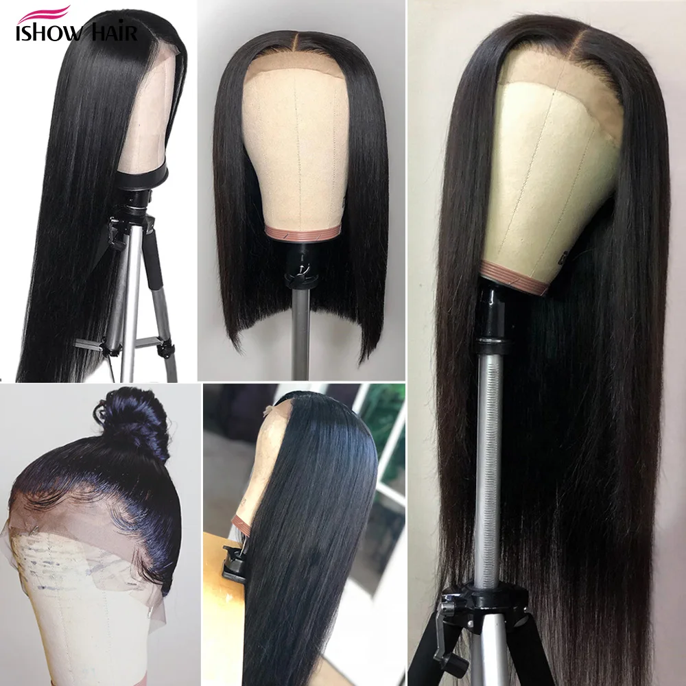 Парики из человеческих волос Ishow на сетке спереди предварительно выщипанные