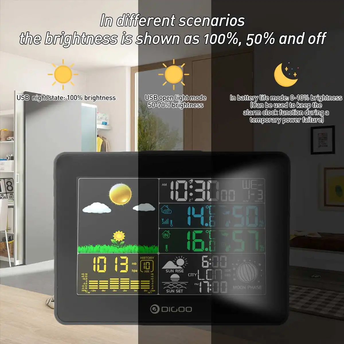 Метеостанция DIGOO DG-TH8868 комнатный и Уличный Термометр с ЖК-дисплеем будильник